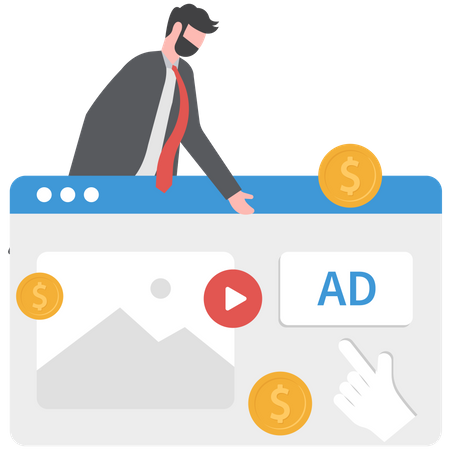 Businessman is earning from online ads  Illustration