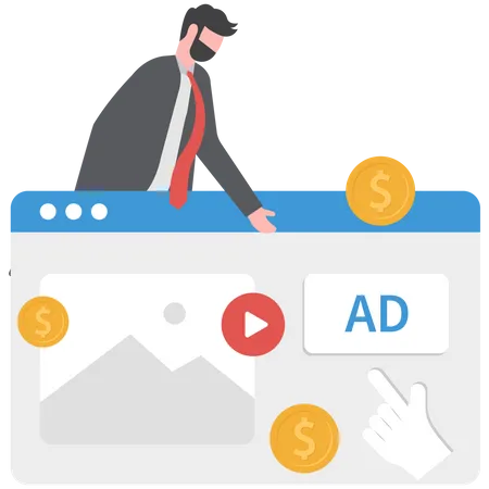 Businessman is earning from online ads  Illustration