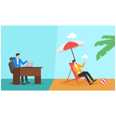 Businessman is enjoying on beach  Illustration