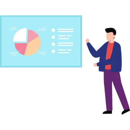 Boy Is Standing By Business Chart Illustration