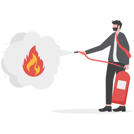 Businessman is extinguishing fire  Illustration
