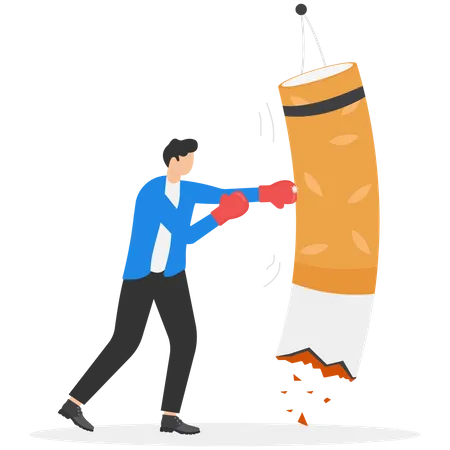 Businessman is fighting with his smoking habit  Illustration
