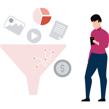 Businessman is filtering data  Illustration