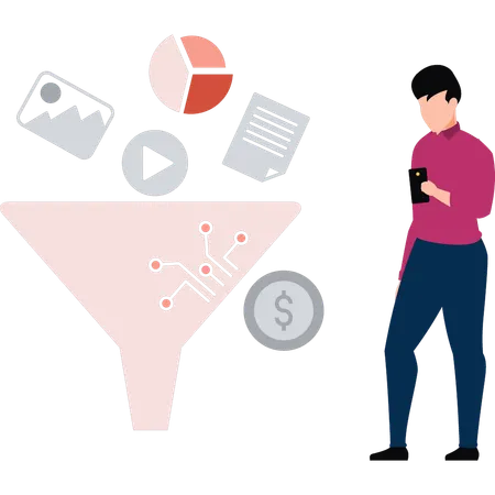 Businessman is filtering data  Illustration