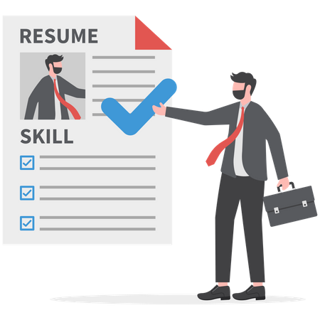 Businessman is finalizing candidate resume  Illustration