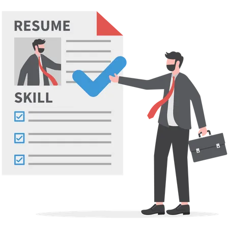 Businessman is finalizing candidate resume  Illustration