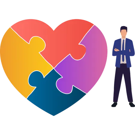 A Boy Stands Next To A Heart Jigsaw Puzzle Illustration