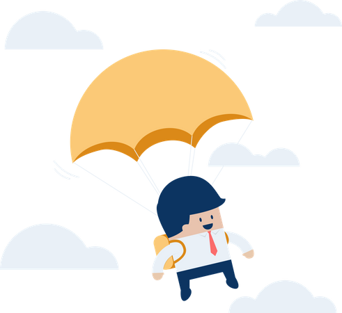 Businessman is flying with parachute Illustration