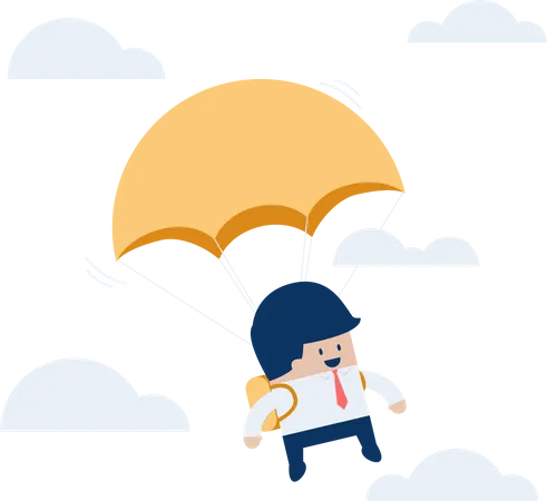 Businessman is flying with parachute  Illustration