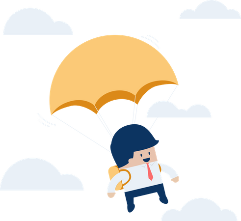 Businessman is flying with parachute  Illustration