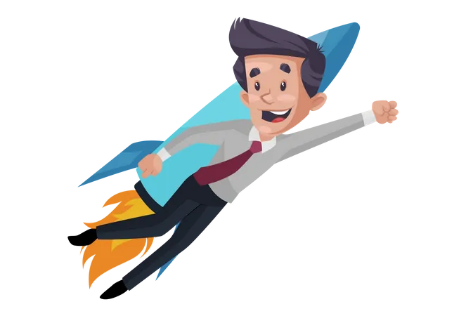 Businessman is flying with the rocket  Illustration