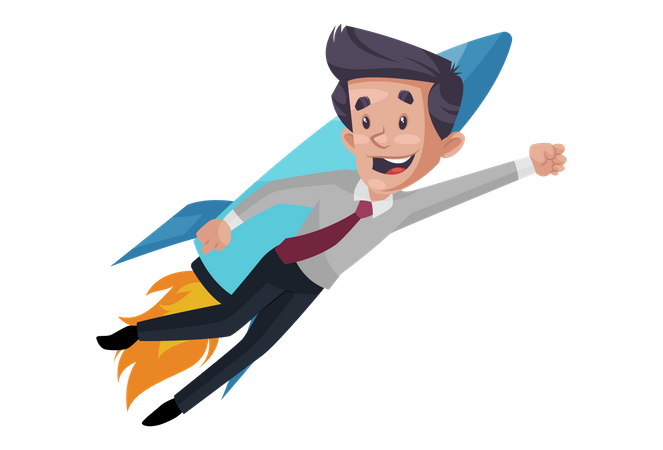 Businessman is flying with the rocket  Illustration