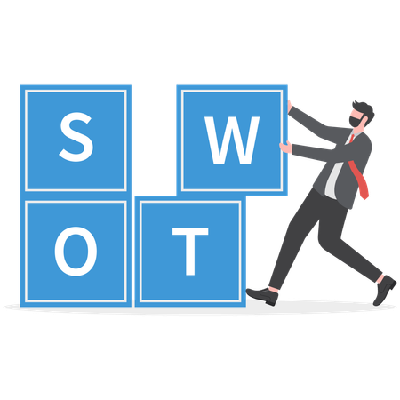 Businessman is following SWOT concept  Illustration