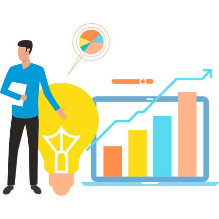 Businessman is getting idea from graph analysis  Illustration