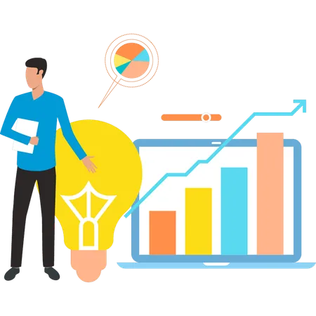 Businessman is getting idea from graph analysis  Illustration