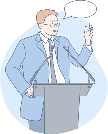 Businessman is giving speech on podium  Illustration