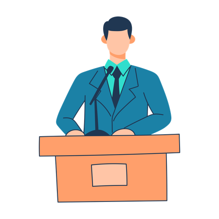 Businessman is giving speech on podium  Illustration