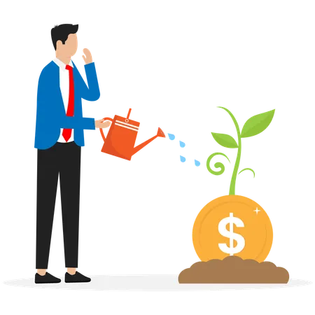 Businessman is growing finance plant  Illustration
