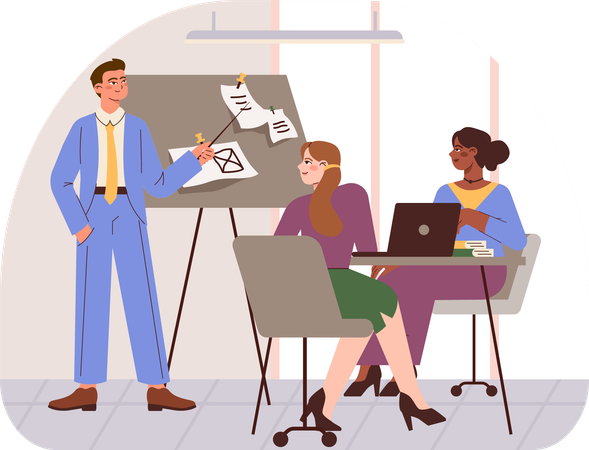 Businessman is guiding his employees  Illustration
