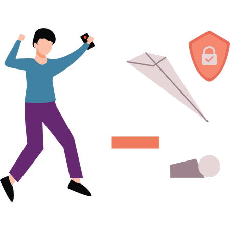 Businessman is happy due to secured data  Illustration