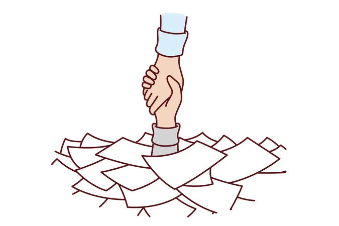 Hand Among Papers And Documents Asks For Help And Salvation From Bureaucracy And Overabundance Paperwork That Causes Burnout Helping Hand For Person Suffering From Work Overload Or Bureaucracy Illustration