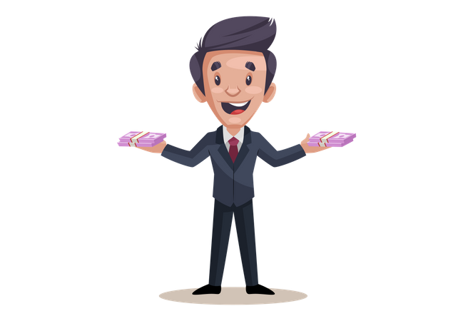 Businessman is holding money in both hands  Illustration