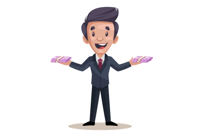 Businessman is holding money in both hands  Illustration