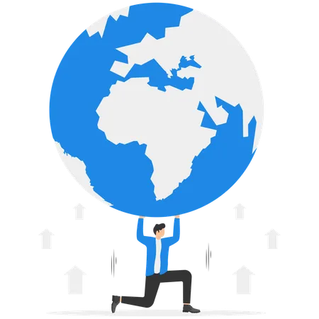 A Businessman Is Holding Up The Globe Concept Business Illustration Vector Business Metaphor Flat Illustration
