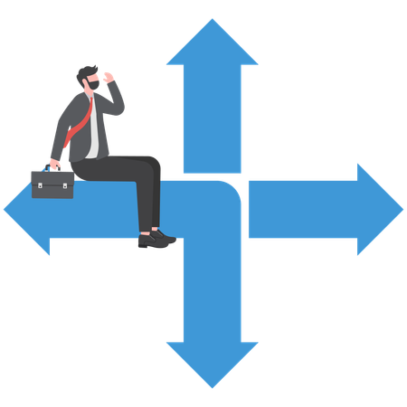 Businessman is in confusion to choose right path  Illustration
