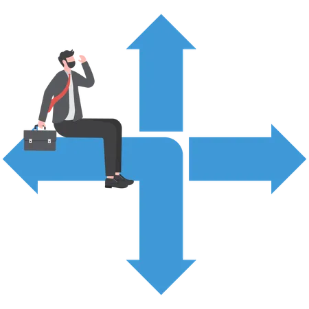 Businessman is in confusion to choose right path  Illustration