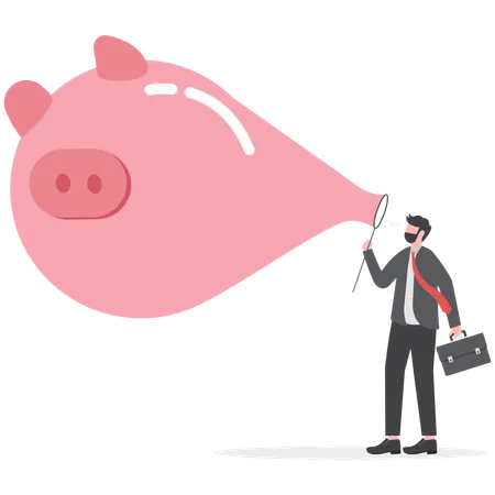 Businessman Is Inflating Piggy Bank Balloon Illustration
