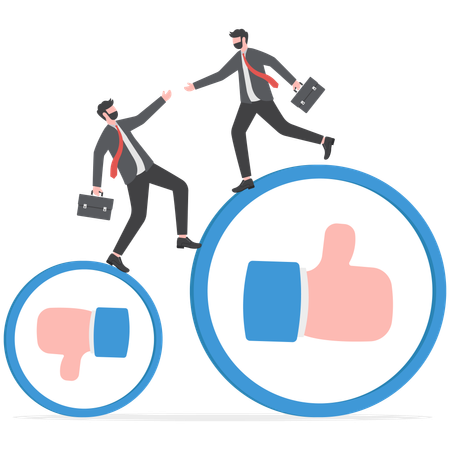 Businessman is keeping balance negative and positive feedback  イラスト