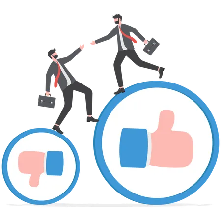Businessman is keeping balance negative and positive feedback  Illustration