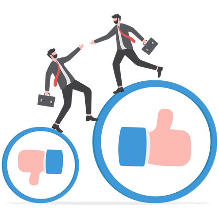 Businessman is keeping balance negative and positive feedback  Illustration