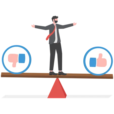 Businessman is keeping balance negative and positive feedback  Illustration