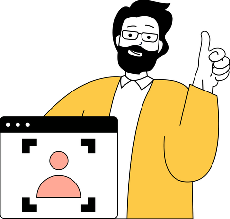 Businessman is locking his data through face recognition Illustration