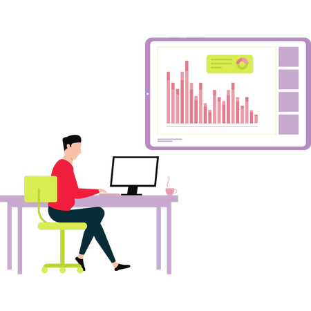 Businessman is looking at analysis graph  Illustration