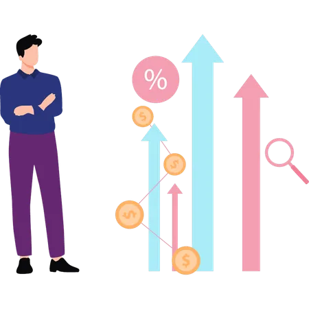 Boy Looking At Business Growth Graph Illustration