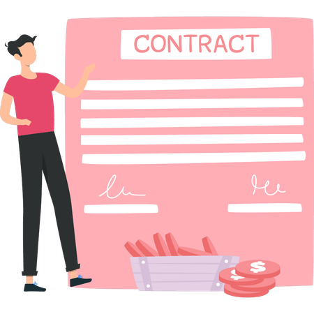 Businessman is looking at partnership contract  Illustration