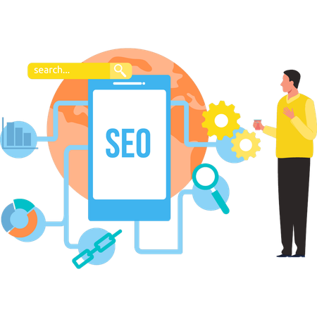 Businessman is looking at SEO optimization  Illustration