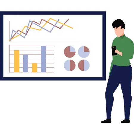 Businessman is looking at the chart graph  Illustration