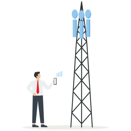 Businessman Is Looking For A Cellular Signal For Work  Illustration