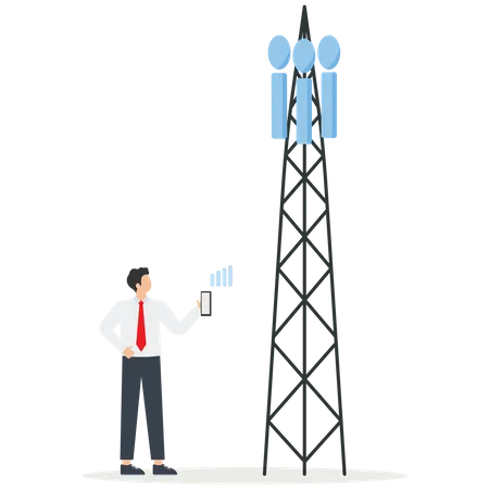 Businessman Is Looking For A Cellular Signal For Work  Illustration