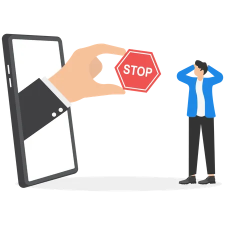 Businessmen Through The Smartphone Keeps Sign Stop Important News Danger Situation Vector Illustration 일러스트레이션