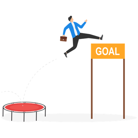 Businessman is making high jump to achieve his goal  Illustration