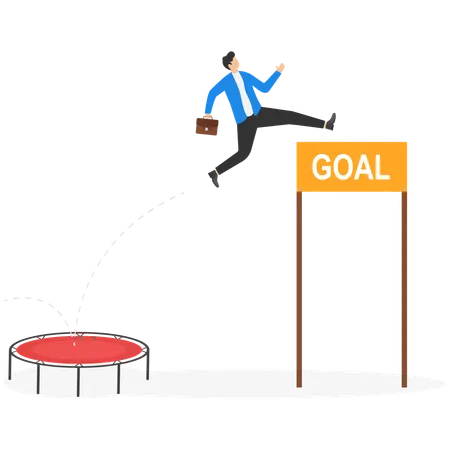 Businessman is making high jump to achieve his goal  Illustration