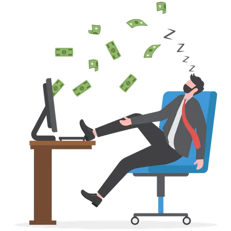 Make Money Online Earn Passive Income From Internet Job Or Side Hustle Make Profit Or Earning From Investment Or Stock Trading Easy Money Concept Rich Businessman Relax Making Money From Computer Illustration