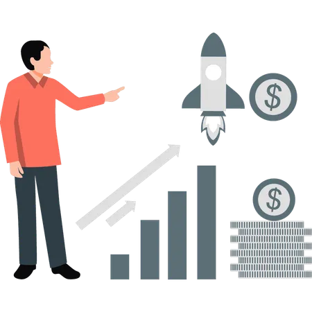Boy Is Pointing At Business Graph Illustration