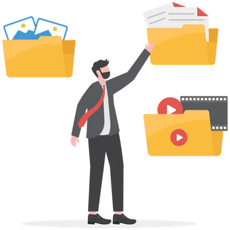 Businessman is managing his files and folders  Illustration
