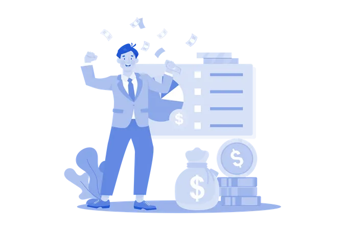 Businessman is managing his finances  Illustration